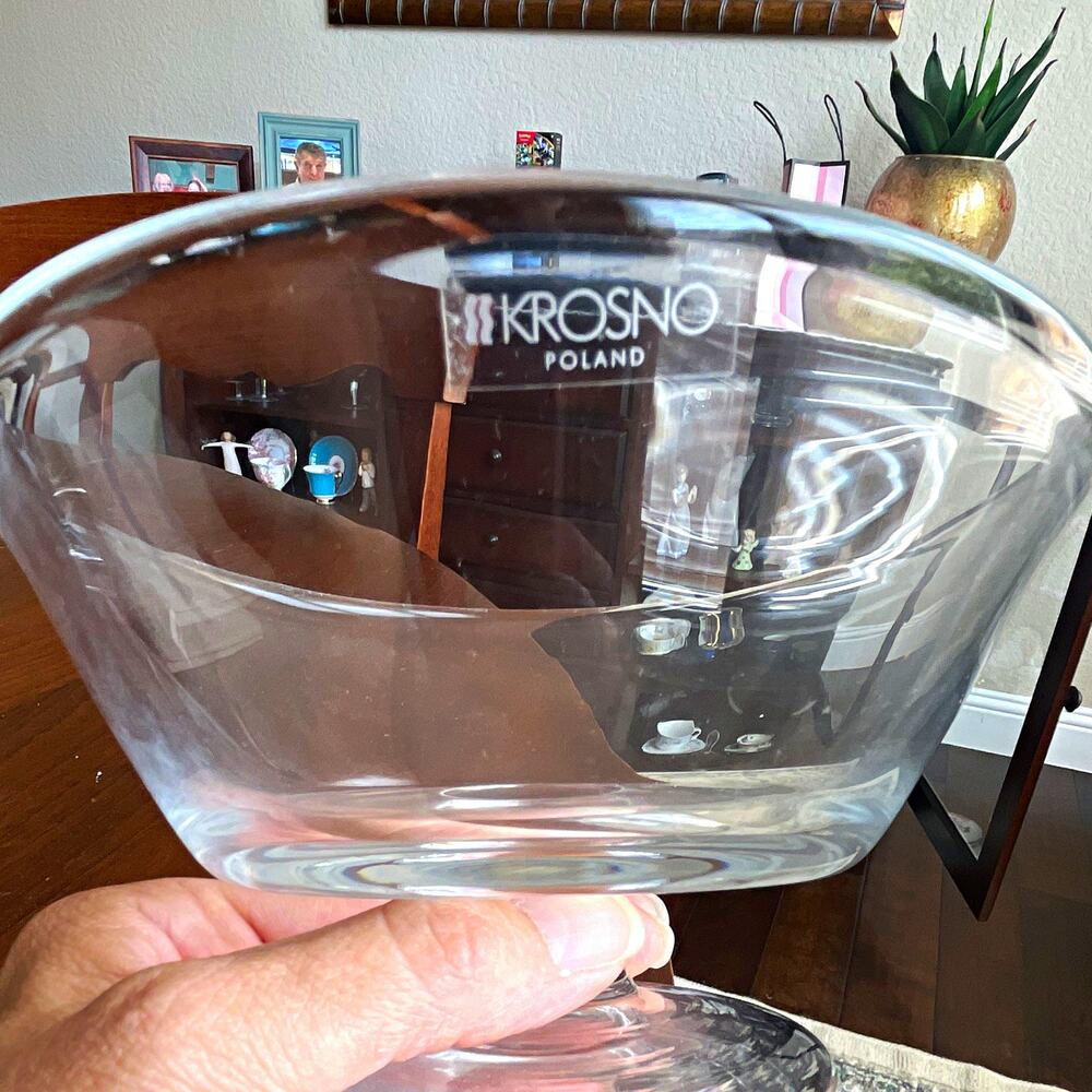 Krosno Poland Clear Glass Footed Pedestal Bowl Round 7 in Dia 4 in H